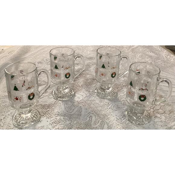 Vintage Set of 4 Culver Mid Century Christmas Potpourri Footed Mugs #4031 - Picture 1 of 9